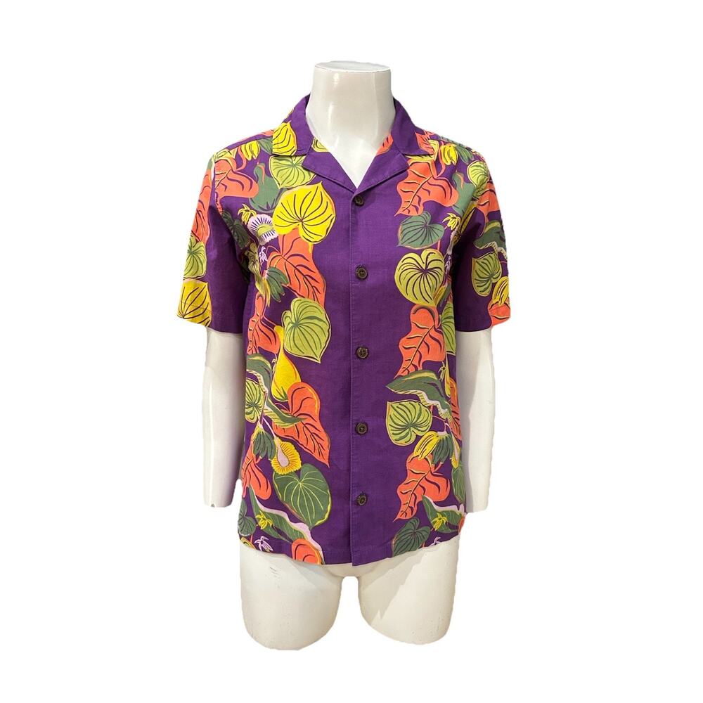 Pataloha Purple Tropical Print Button Shirt Youth XL Fits Women’s XS -